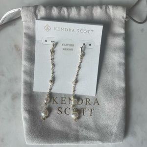 Scarlet Gold Linear Earrings In White Pearl